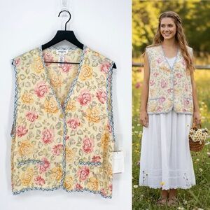 NWT Vintage Jones NY Pastel Cottagecore Floral Vest Large